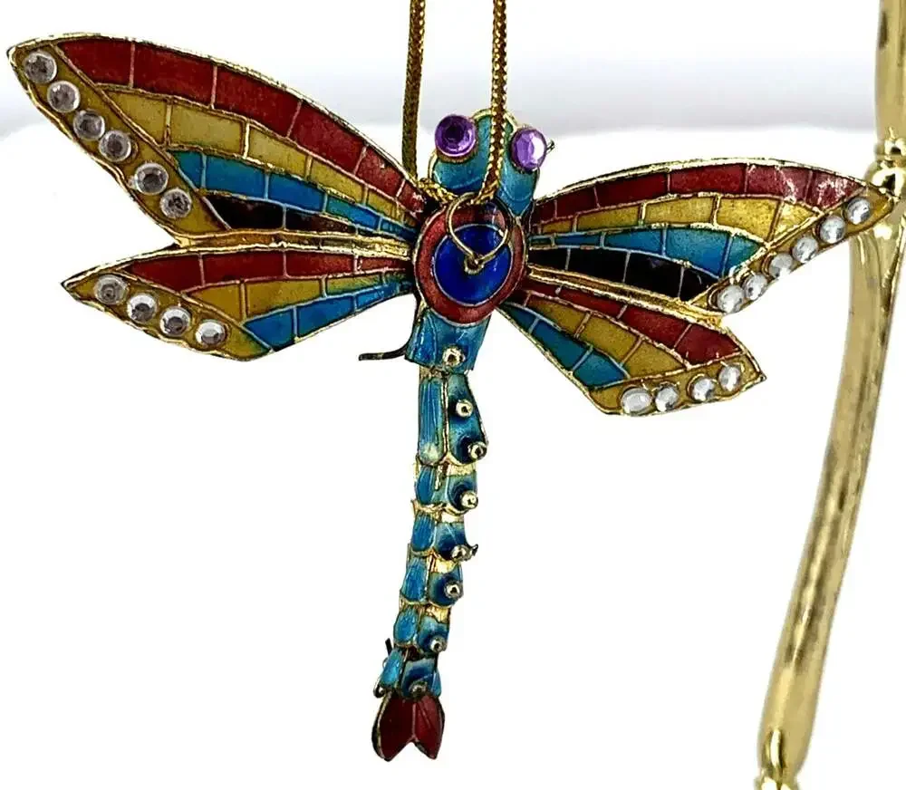 Dragonfly Christmas Ornament  Metal Enamel Multicolor 2.5